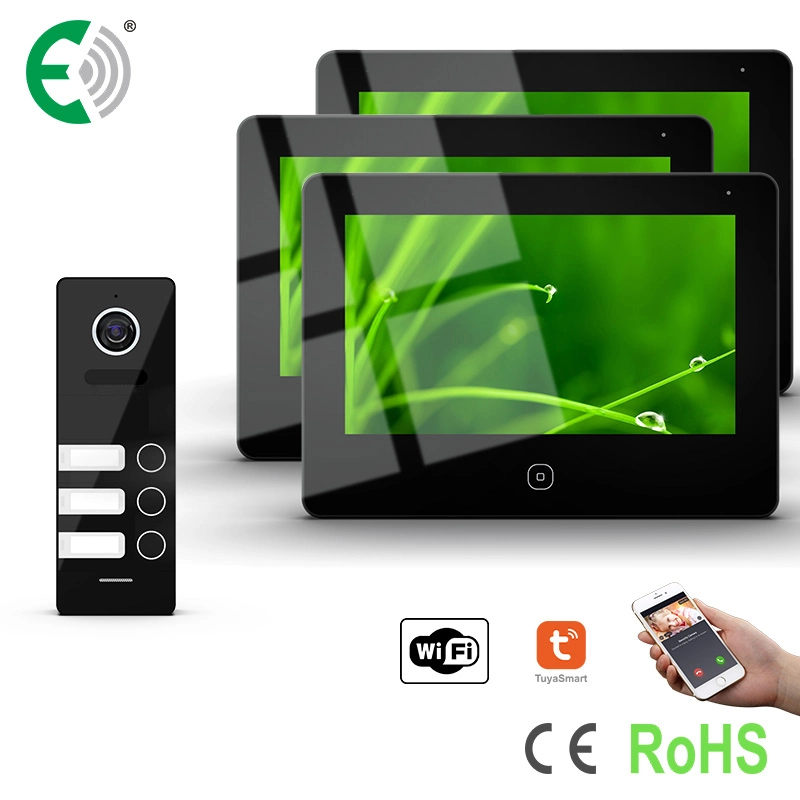 4-Wire HD WiFi Small Apartment Video Doorphone Intercom System with 7" Monitor for 3 Family