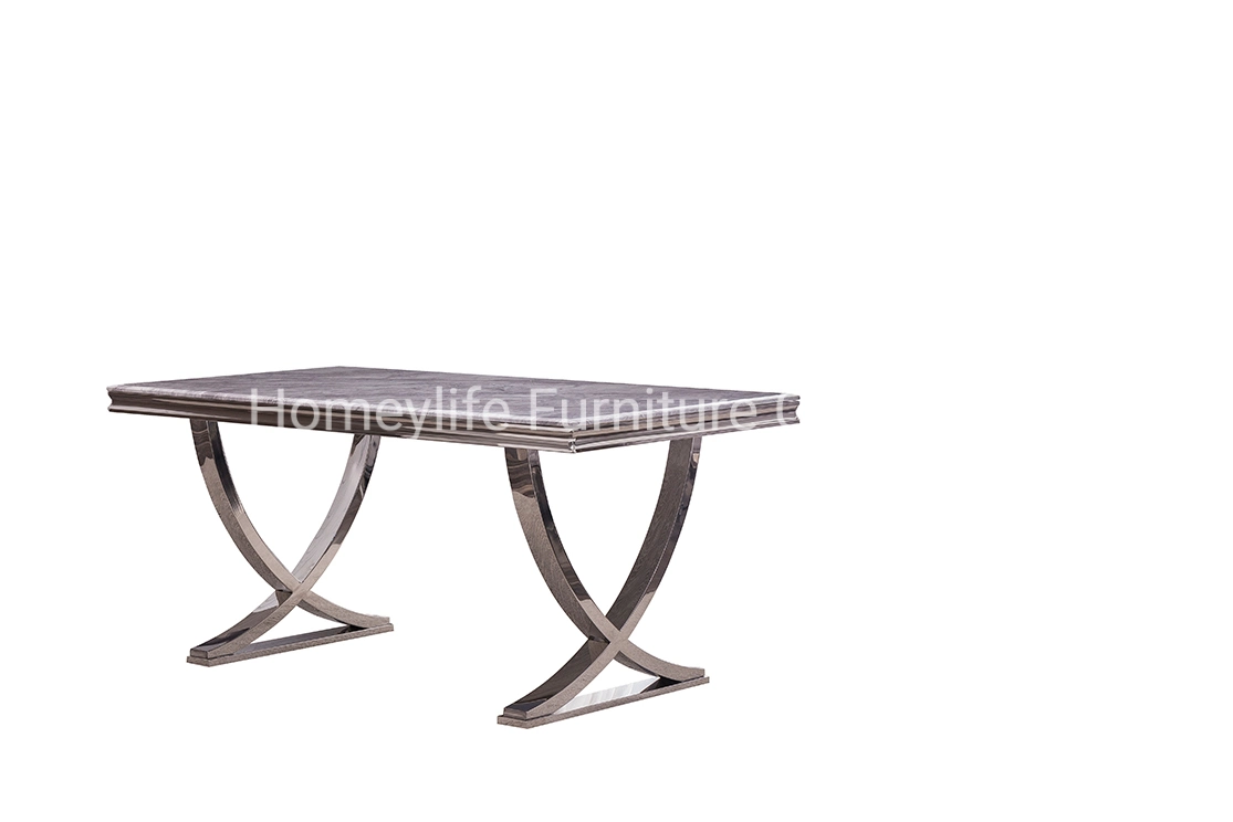 Contemporary Furniture Double Cross Stainless Steel Base Marble Top Dining Table