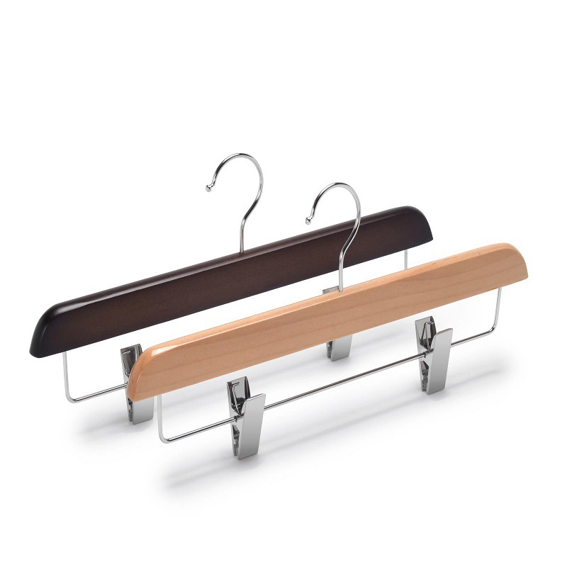 Wooden Bottom Clips Hangers Made of Solid Wood with Custom Logo for Pants/Trousers Display