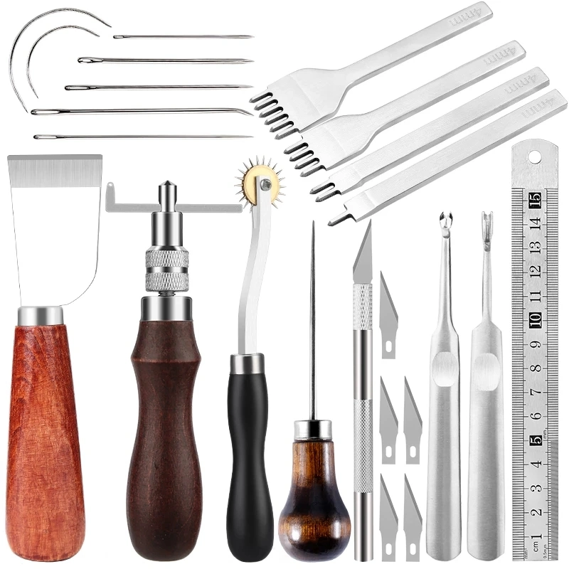 Leathercraft Tool Sets with Hand Sewing Stitching Punch Carving Tools and Other Leather Working Accessories for Belt