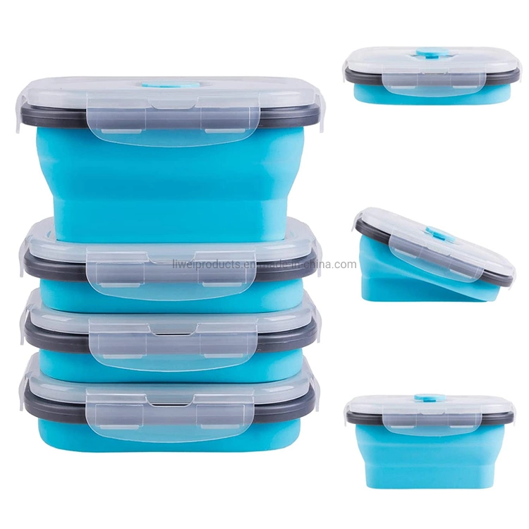 Food Grade Silica Gel + Food Grade PP Plastic Food Grade Silicone Folding Lunch Box for Keep Food