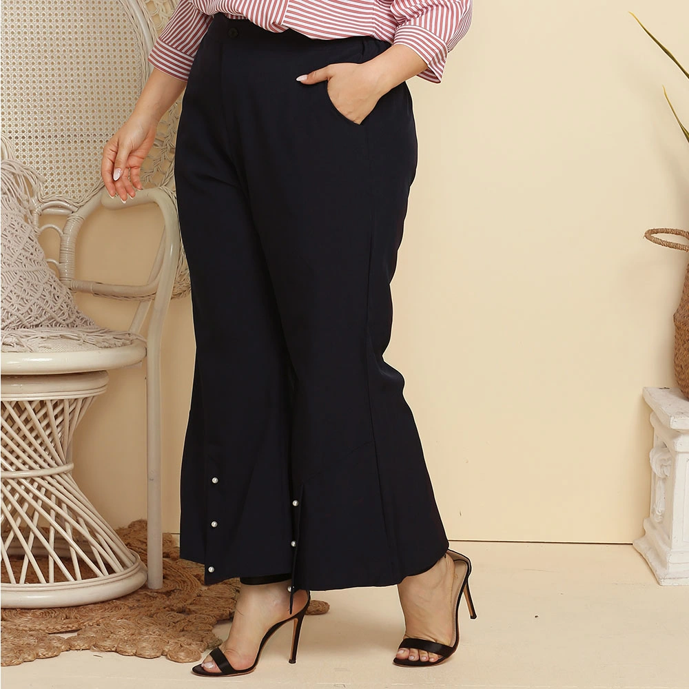 Plus Size vêtements coupe large pantalon semi-élastique en fausses perles Pantalon ample