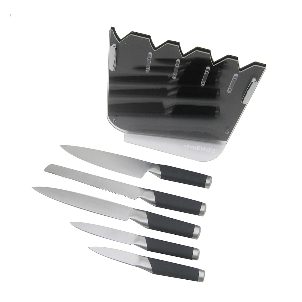 Acrylic Block Kitchen Knife Set with TPR Non-Slip Hollow Handle