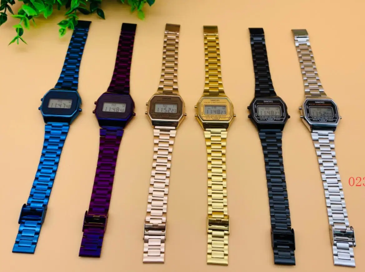 Casio Style Montre numérique pour hommes avec bracelet en acier inoxydable, alarme, résistante à l'eau, nouvelle montre pour dames.