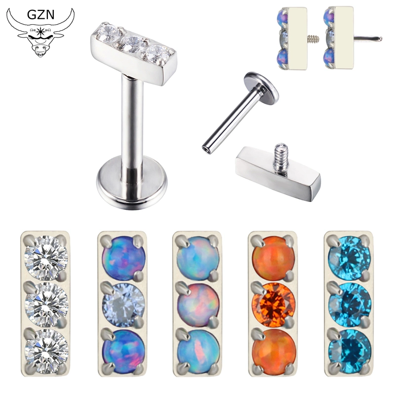 Fashion Labret ASTM F136 Titanium CZ Tile Top Nose Rings Earring Body Piercing Jewelry for Women