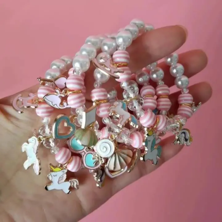 Children Pearl Bracelets Princess Little Girls Cute Unicorn Bracelets Decorative Beaded Accessories