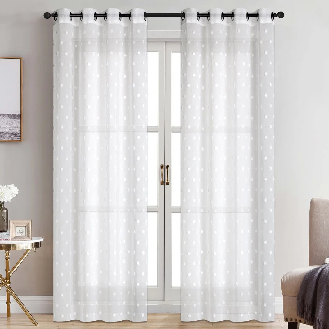 Korean Style Luxury Cutting Flower Dual Layer Living White Curtain