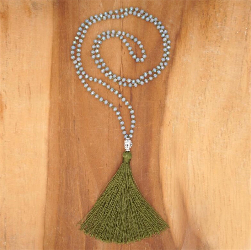 Bohemia Long Thread Tassel Necklace Handmade Knot Natural Stone Beaded String Healing Necklace