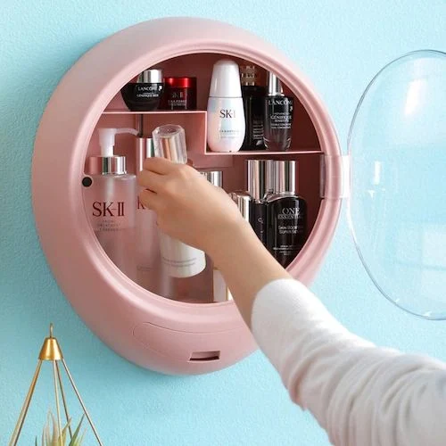 Wall-Mounted Cosmetics Storage Box Punch-Free Dust-Proof Bathroom Skin Care Products Wall Rack