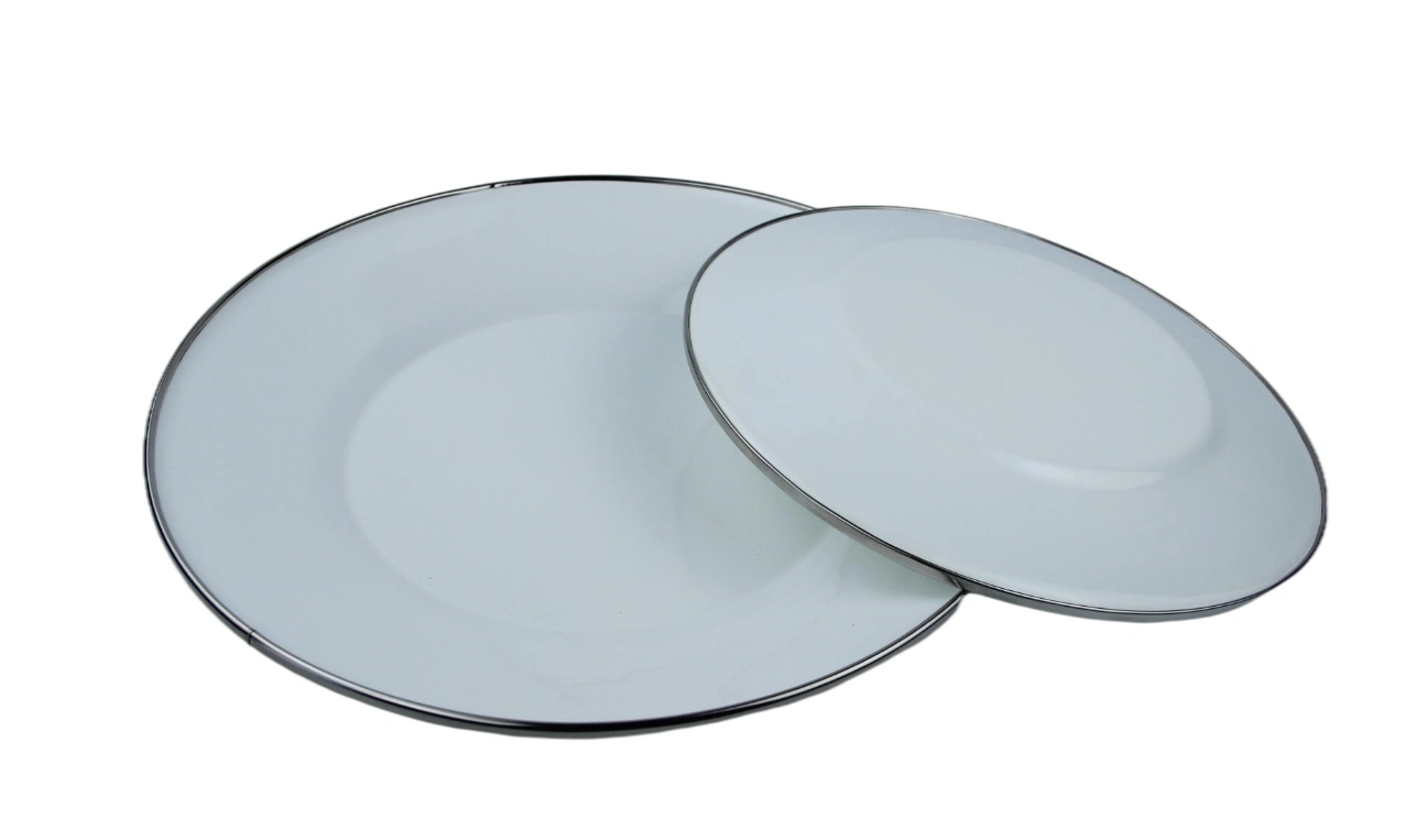 Fábrica al por mayor Unbreakable Tableware Conjuntos Metal esmalte Acero Plato platos Para plato de esmalte redondo de alimentos