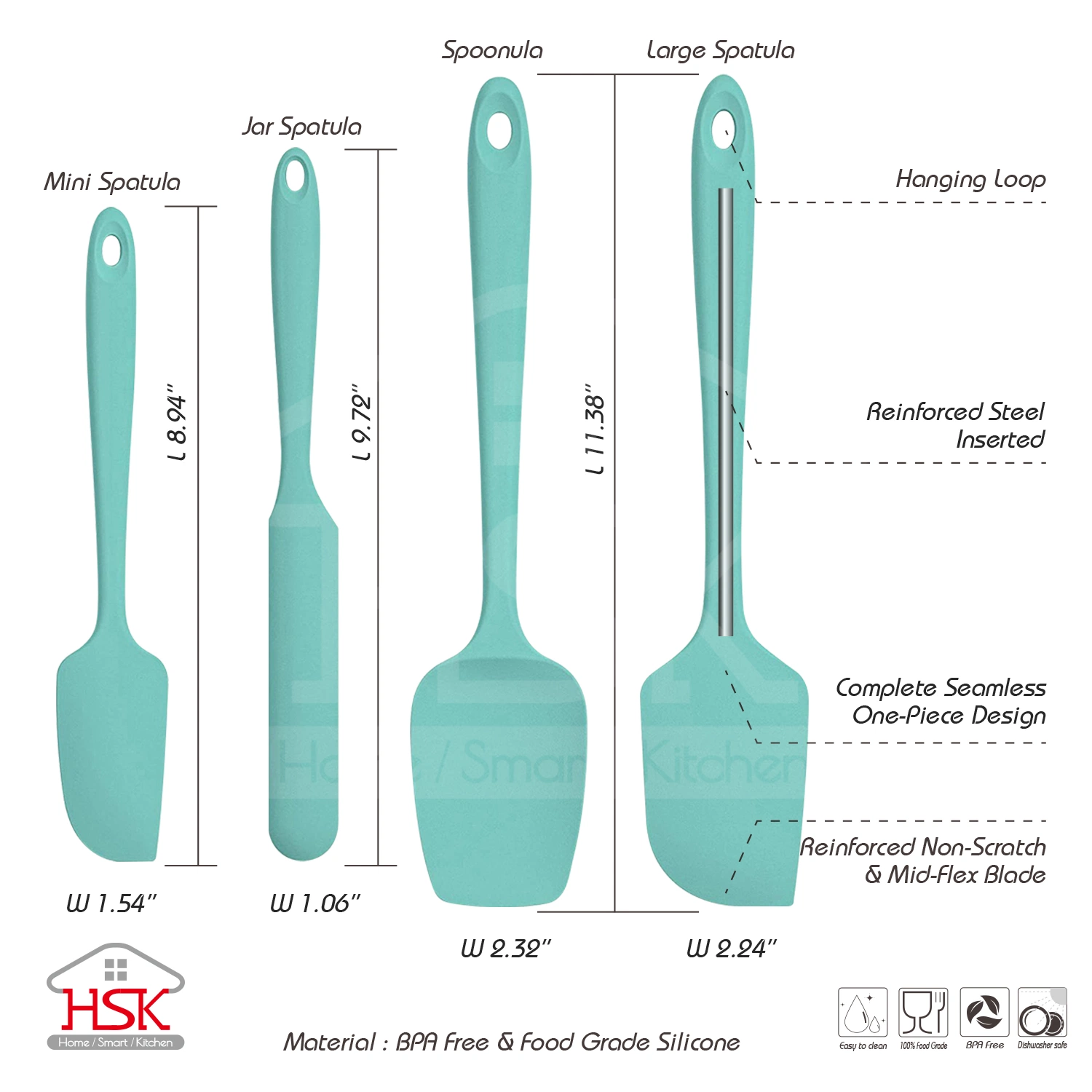 Espátula de silicona Juego Utensilios Utensilios Utensilios para hornear resistente al calor