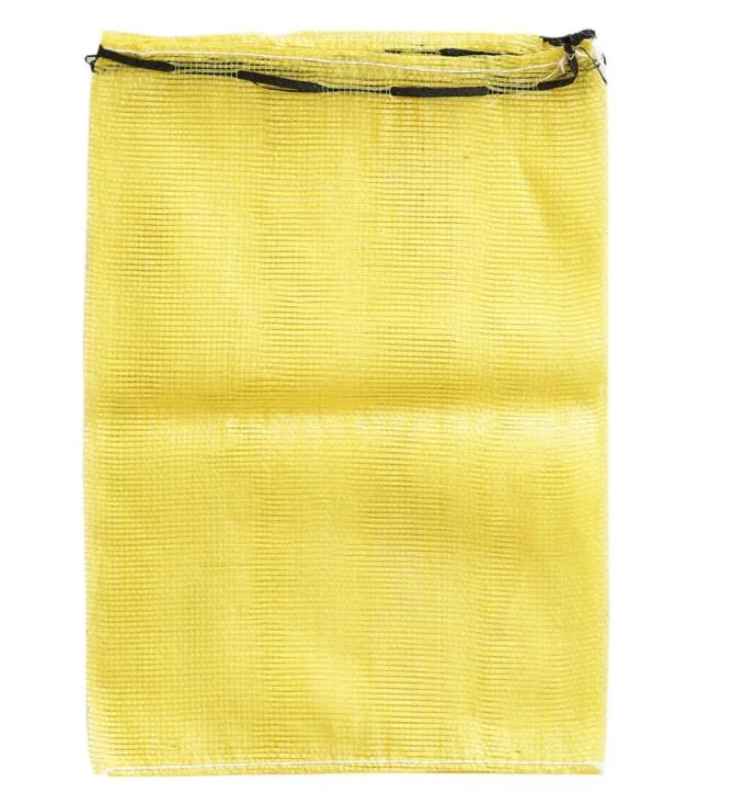 Yellow PP Woven Poly Mesh Drawstring Packaging Firewood Bag for Canada