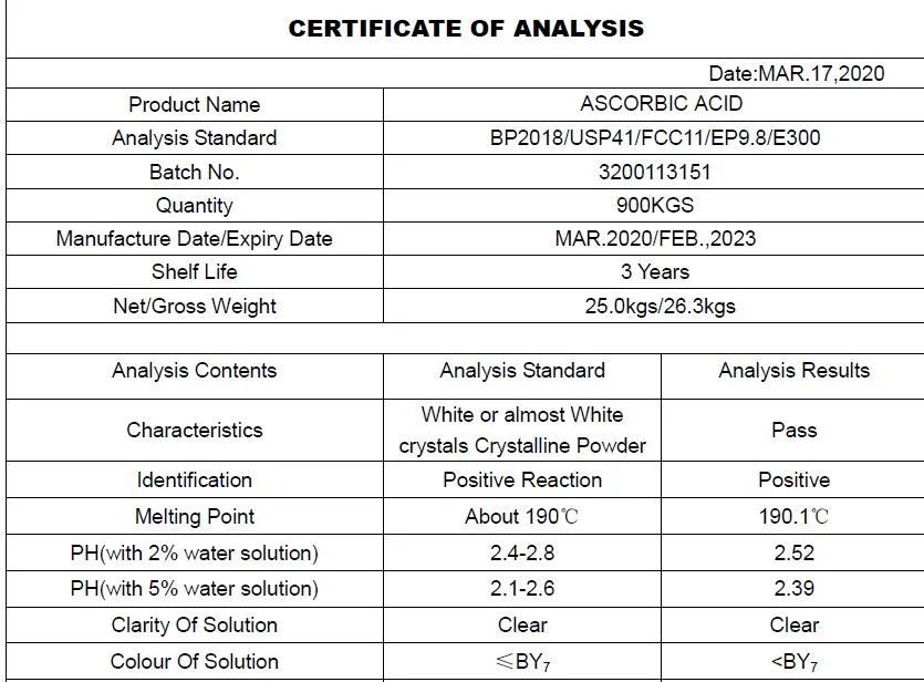 Nutrition Supplement Ascorbic Acid Powder Used in Food and Feed Industry