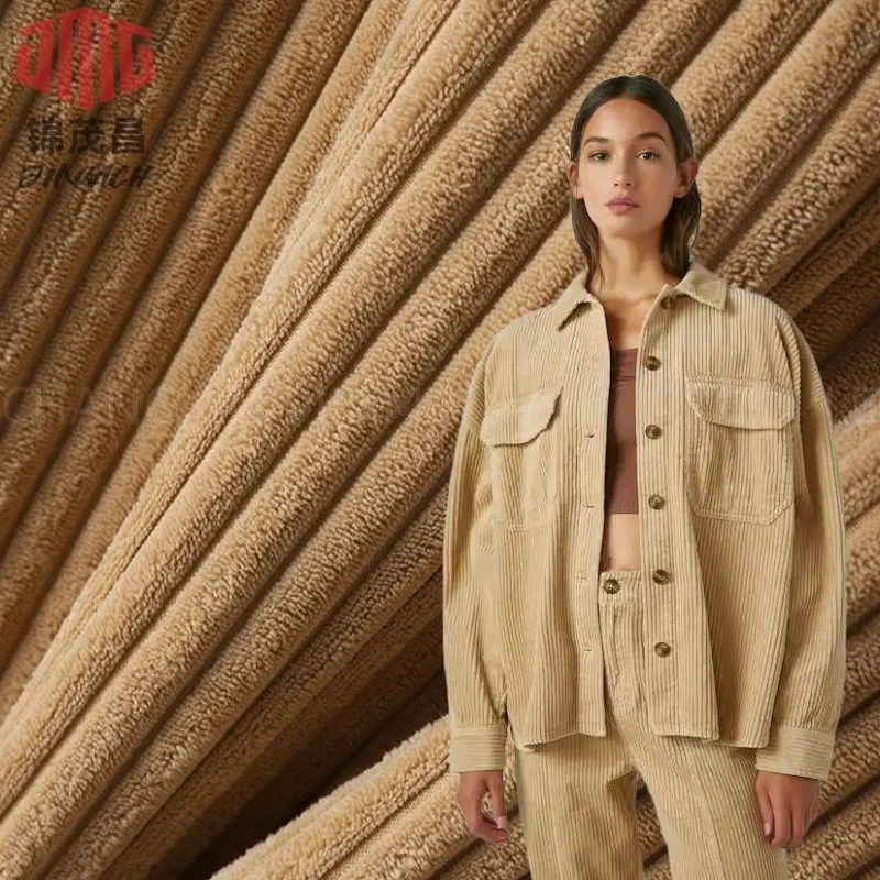 Tejido de punto Jinmch 100% Corduroy de poliéster 220gsm/160cm para chaqueta de prenda Pantalones