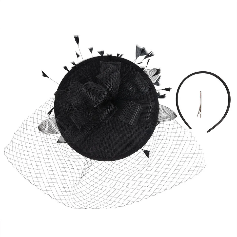 Negro Belleza Cabello Accesorios Sinamay Fascinators Sombrero Navidad Iglesia sombreros Para las mujeres