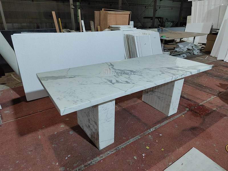 Home Popular Design Chinese Dining Table Rectangle Shape Calacatta White Marble Dining Table Marble Top Nordic Stone Furniture