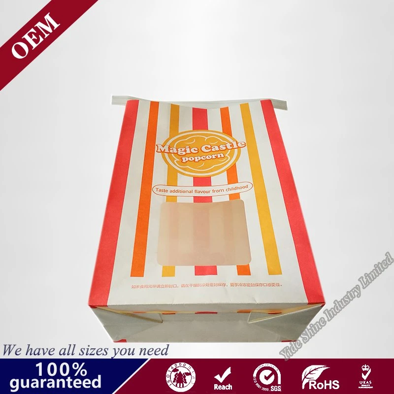 Customized Resealable Food Grade Kraft Paper Square Bottom Bread/Popcorn Packaging Bags with Tin Tie