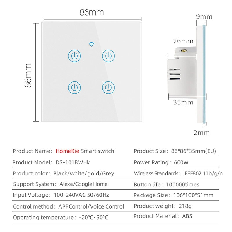 Bom preço para interruptor de parede inteligente Homekit com controle remoto nas cores branca, preta, dourada e cinza. Suporte para abrir e fechar por voz e interruptores WiFi.