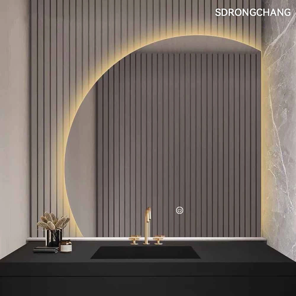 Design moderne forme irrégulière demi-lune rétroéclairage LED avant Miroir