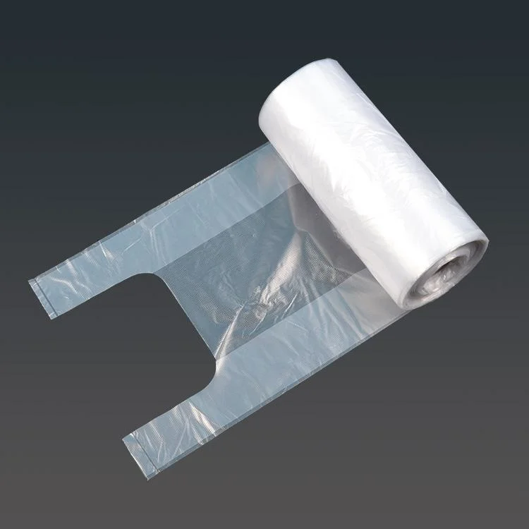 Plastic Supermarket Rolling Vest Handle Bag Food Package Bag on Roll Paper Core