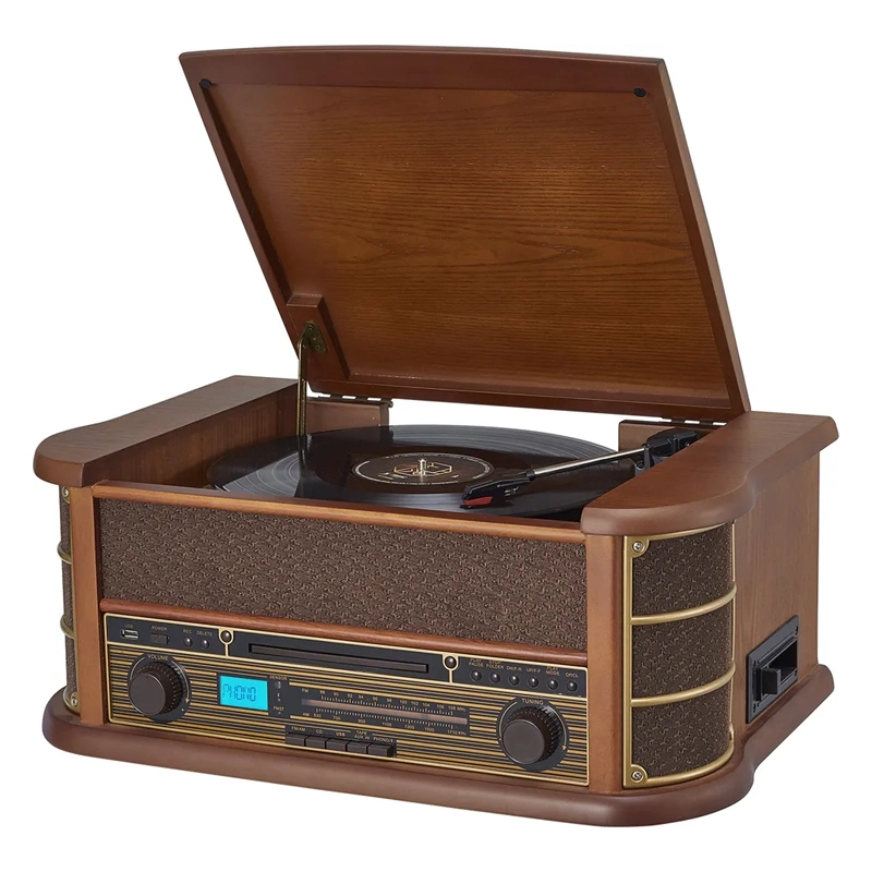 Retro Turntable Player MDF Wooden Case Wrapped with Solid Wood Veneer