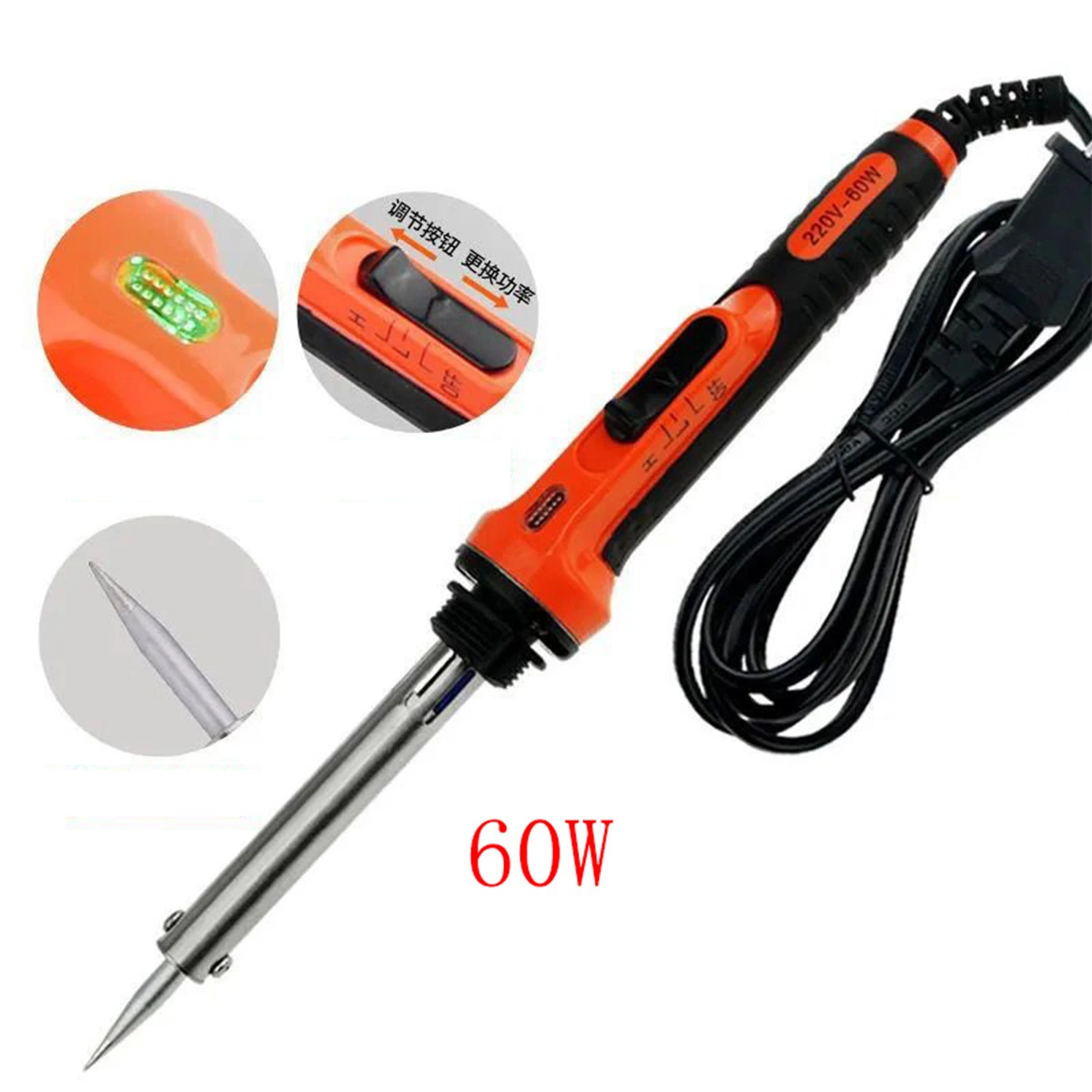 60W Adjustable Temperature LCD Digital Display Electric Soldering Iron with Lead Free Stainless Steel Tip