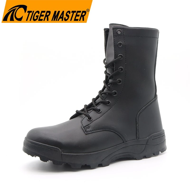 Black Cow Leather Rubber Sole Steel Toe Waterproof Outdoor Hiking Boots for Men