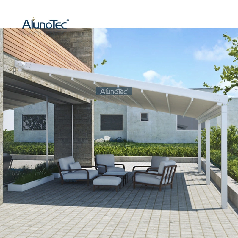 Estructura de aluminio techo retráctil PVC plegable Pergola Awning con cortina