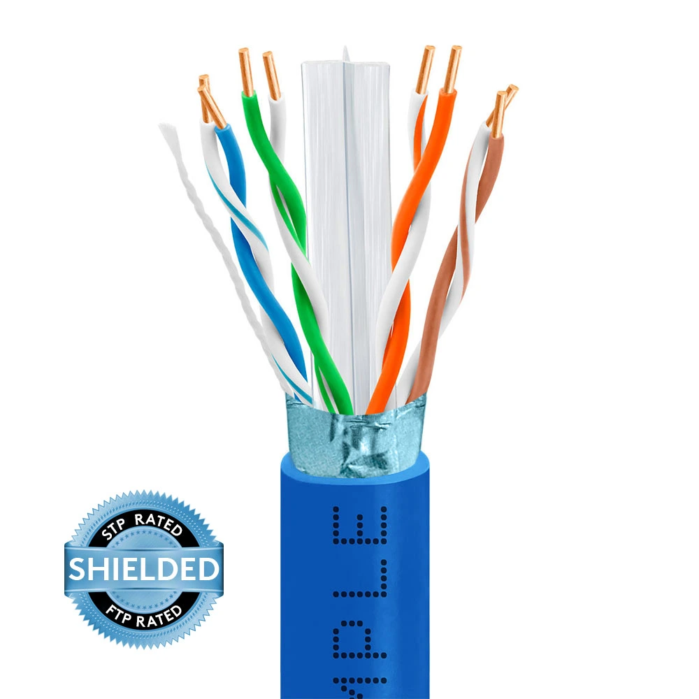 CAT6 grueso STP/FTP Cable Ethernet 23AWG de cobre desnudo 550MHz a 1000 pies azul