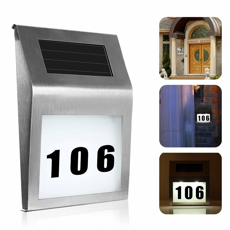 Modern House Number LED Sign Solar Light Wall Lamp Home Outdoor Lighting