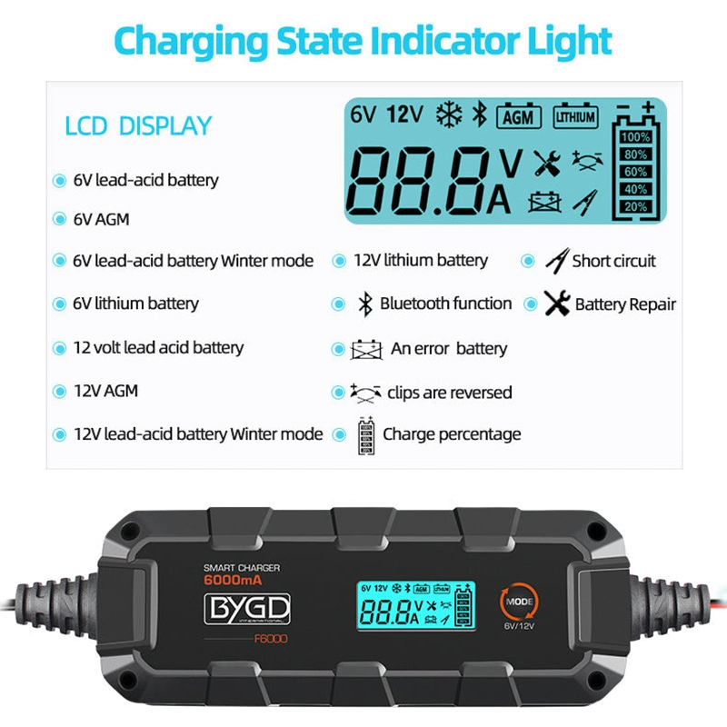 Factory 12V 6A Automatic Intelligent Start Stop Pulse Repair Lead Acid 12 Volt Battery Charger