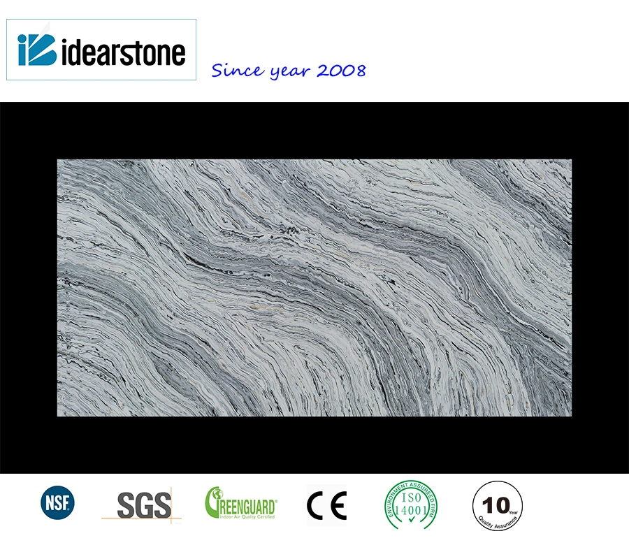 2023 New Calacatta Sky Blue Golden Veins Engineered Stone Artificial Quartz Stone