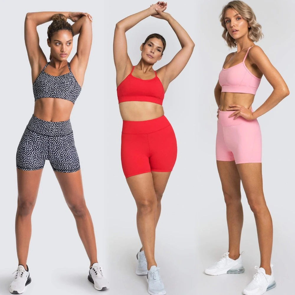Wholesale Summer Cute 2 Piece Sports Workout Sets Workout Apparel for Women, Customized Sexy Cross Back Yoga Bra + Biker Shorts Running Tennis Outfits