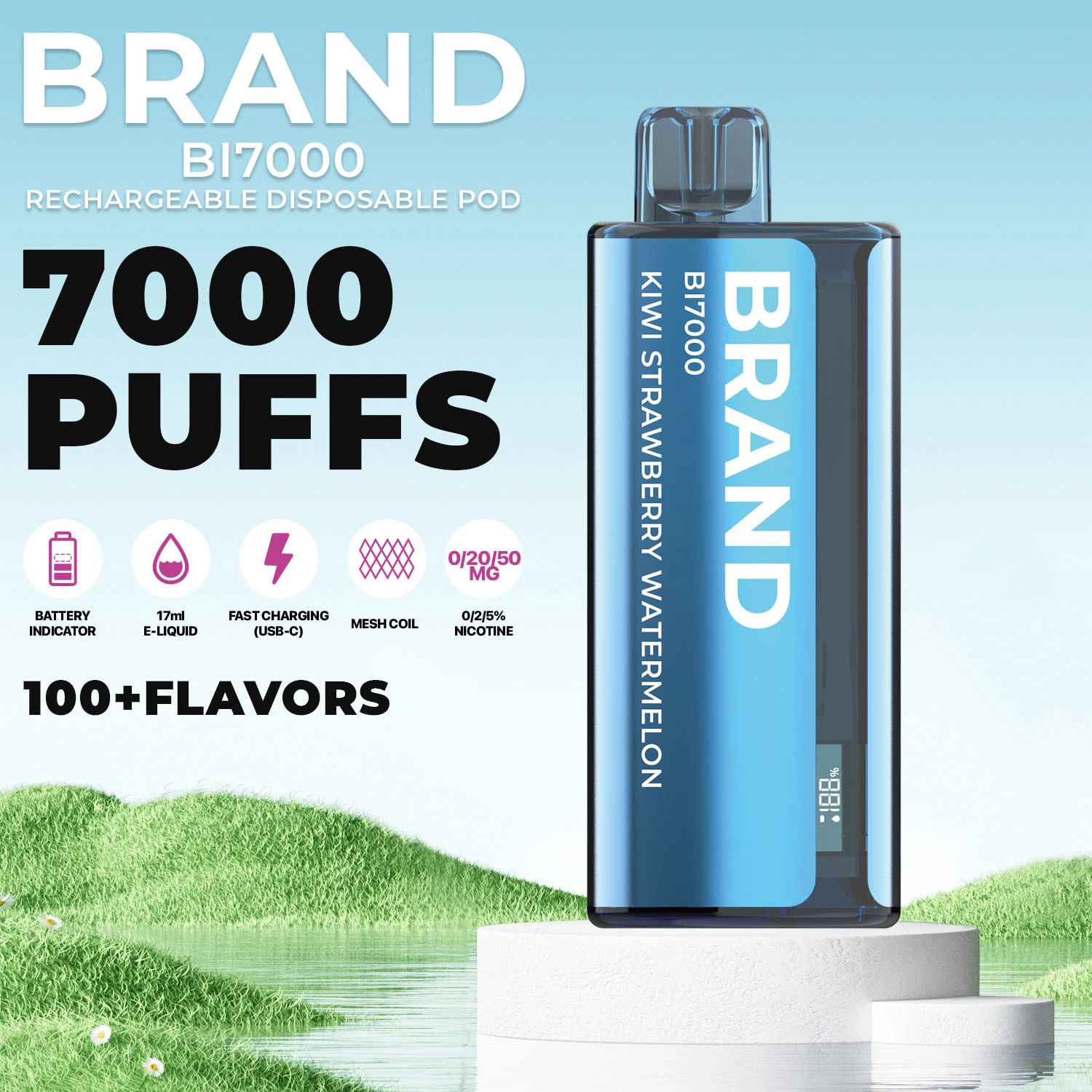 2023 Hidi OEM ODM marca particular Branco rótulo recarregável 24 Pano descartável para o ecrã de tela de tela de núcleo em malha cerâmica Flavours 7000 	15000 puffs