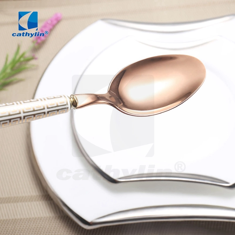 Chinese Style Stainless Steel Wedding Fork Spoon Cutlery Set with Ceramic Handle