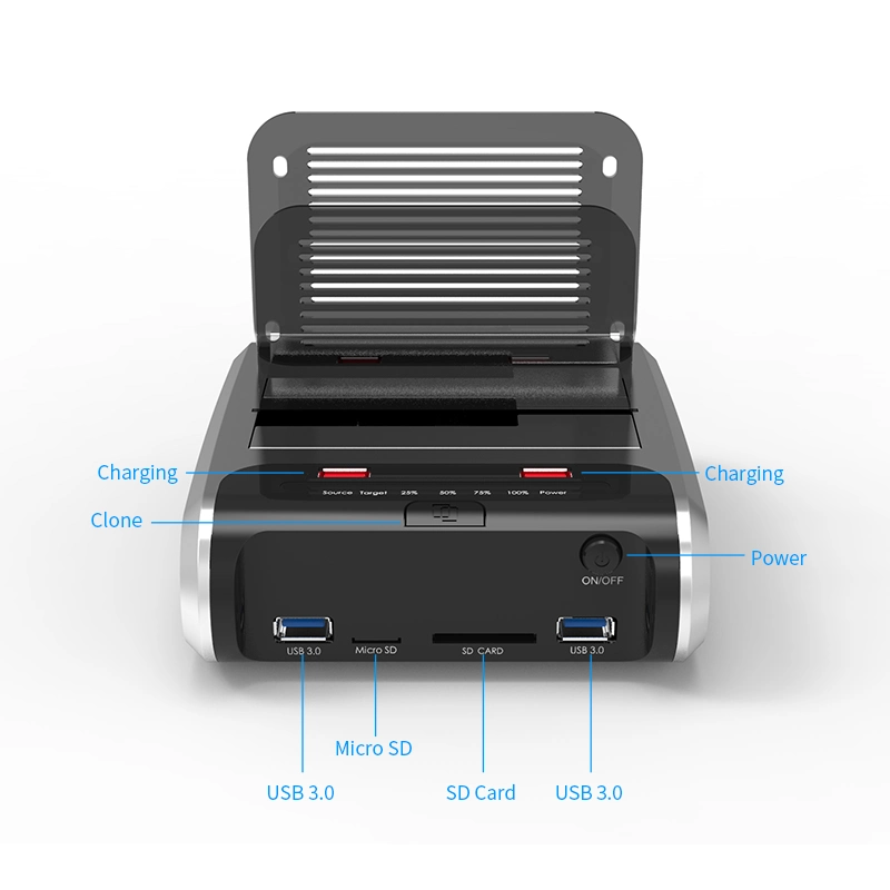 Carcasa de disco duro externo de compartimento doble USB 3,0 a SATA carcasa de disco duro para unidad de disco duro de 2,5 &amp;rdquor; y unidad de disco duro de 3,5 &amp;rdquor; SSD