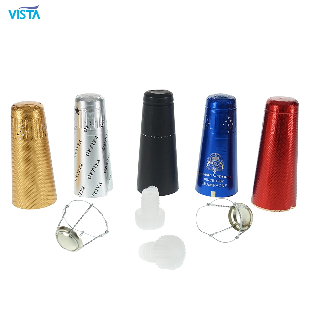 Sparkling Champagne Wine Glass Bottle Plastic Cap Set Cage Hook and Aluminum Sleeve Cap