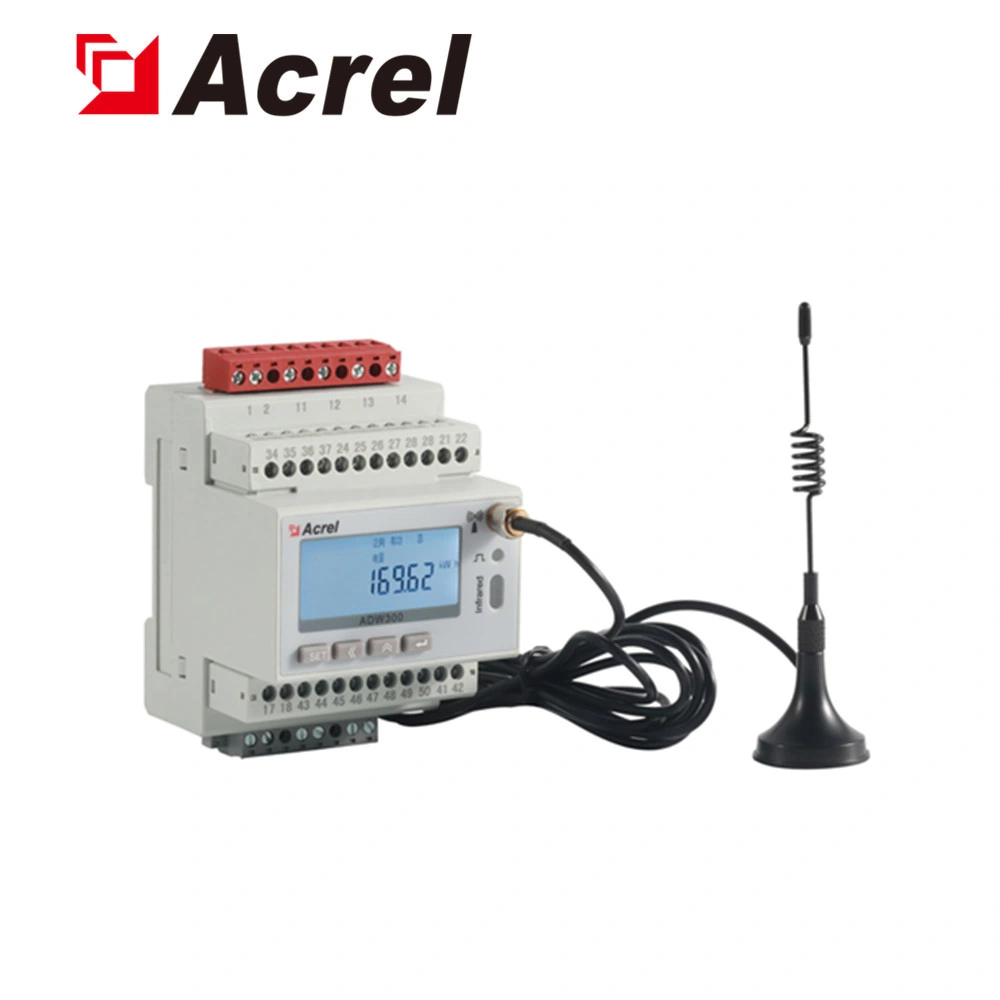 En carril DIN Acrel Adw300 Medidor de energía de Iot Trifásico opcional Modbus RS485 4di/2do 1 Canal corriente de fuga.