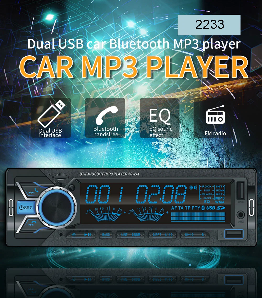 Car Audio Bluetooth FM Radio Multi-Color Aux USB SD Car MP3 Player