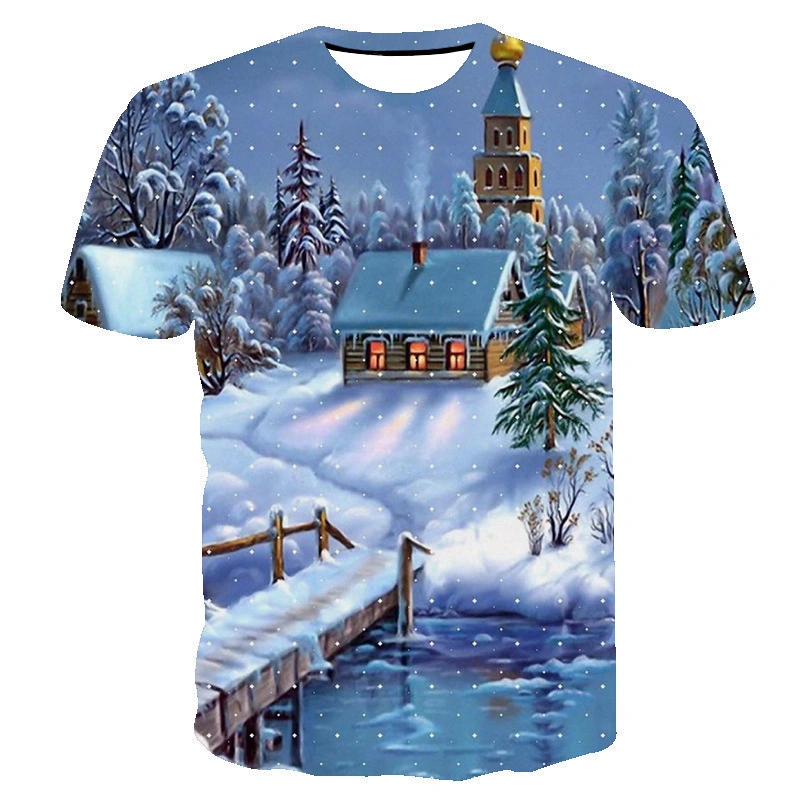 Manufacturers Supply Christmas 3 D Printing Man Short Sleeve Blouse The 3 D Digital Printing Men T-Shirt Lovers