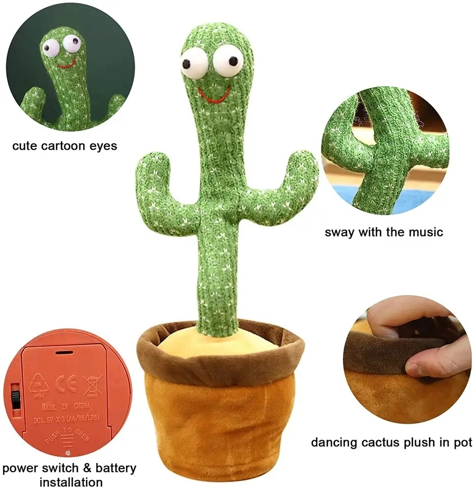 Adorable bourre de fleurs Sing Dancing Cactus Toy kawaii animaux farcis Peluche Cactus de Soft Toys