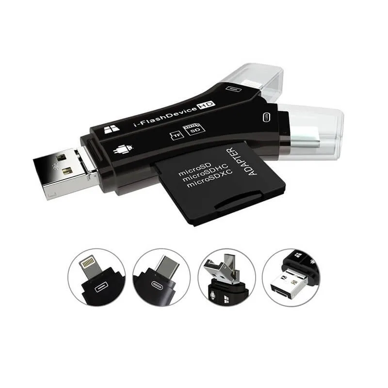 Y-Style SD-Kartenleser für Telefone, unterstützt USB/Micro-USB/Typ-C/Lightning