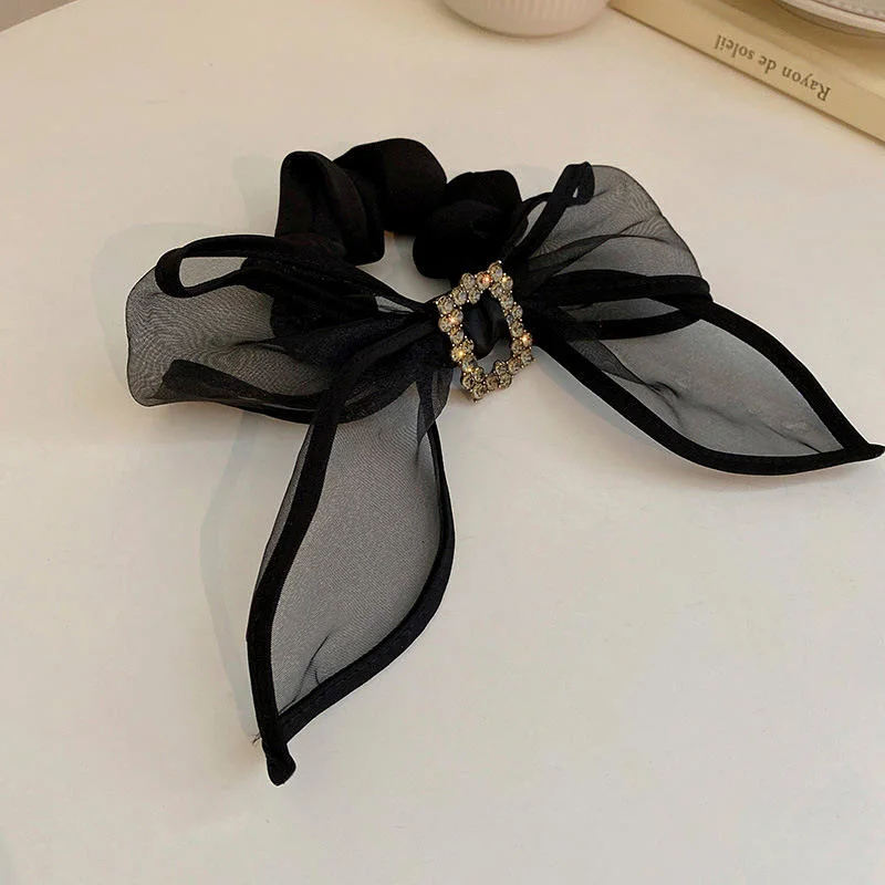 Fashion Black Fabric Hair Accessories Diamond-Studded Pearl Bow Hairpin