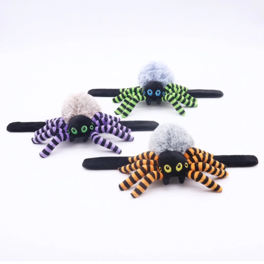 Bracelet de poignet en peluche pour enfants personnalisé Slap Bands 10,5 (L) X 29 cm (l) Araignée violette en peluche douce avec broderie d'yeux composés Bracelet d'animal d'Halloween Snapbands