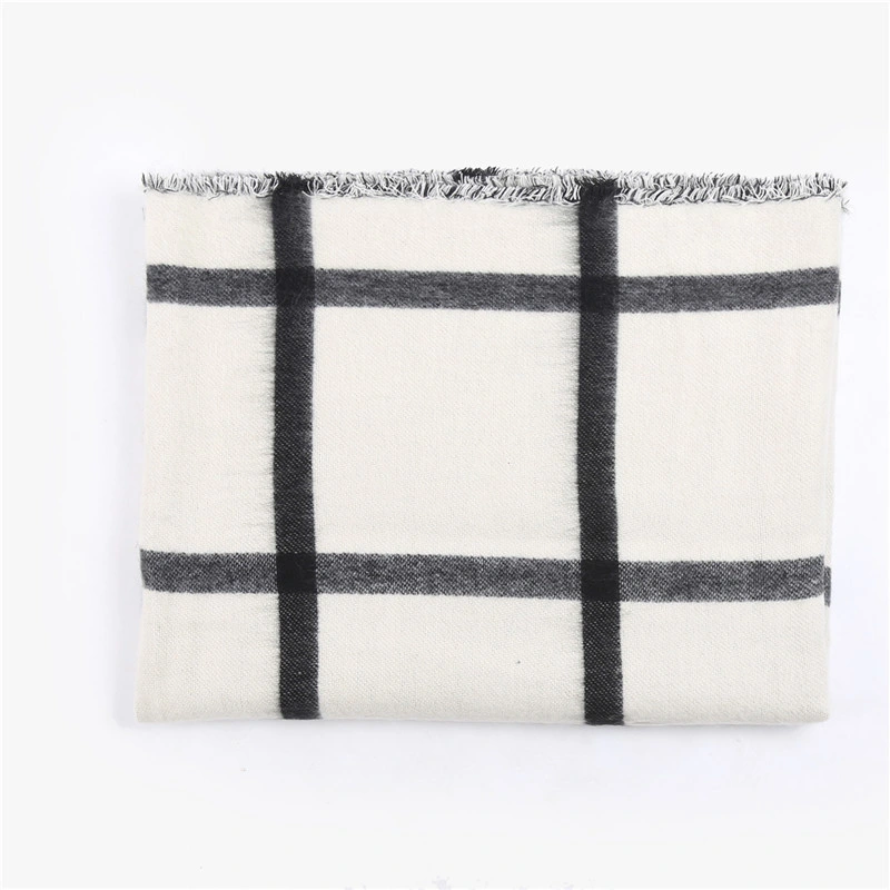 Black & White Soft Warm Thick Plaid Shawl