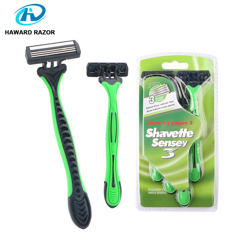 D316L Super Stainless Steel Triple Blade Plastic + Rubber Handle Disposable Razor Shaver