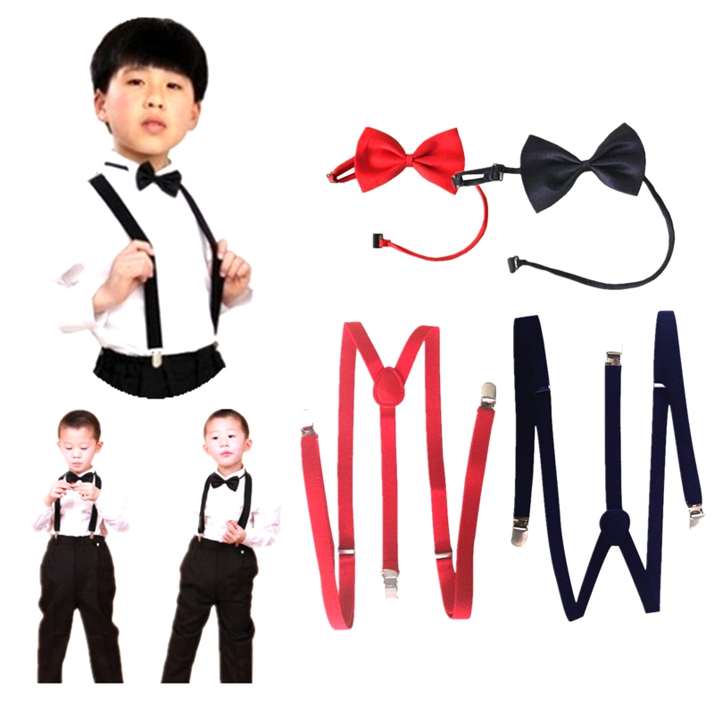 Ajustable de logotipo personalizado X 4 Clips elásticos de los Niños Los niños Suspender pajarita y Suspender para niños y niñas