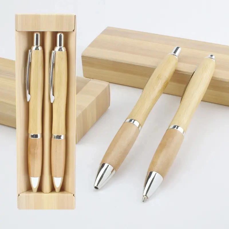 Office and School Supplies Promotional Gift Cheap Eco Friendly Bamboo Ball Pen with Case Custom Logo