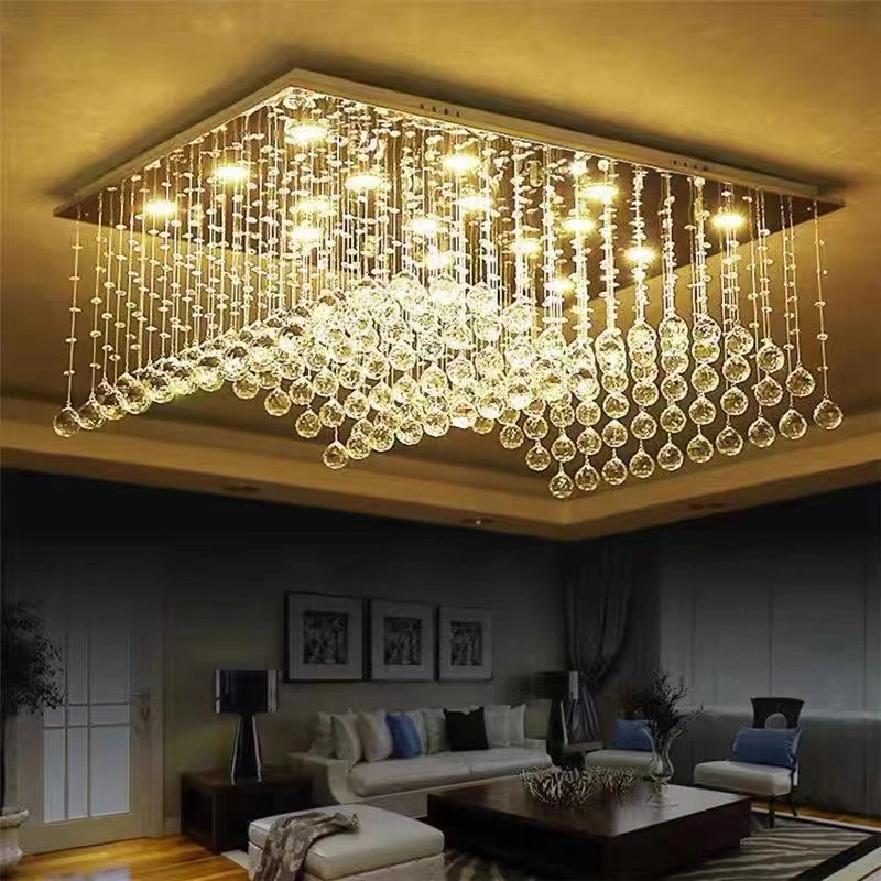 Contemporary Wave Crystal Hanging Wire Ball Square Flush Ceiling Light for Living Dining Room Kitchen Chandelier