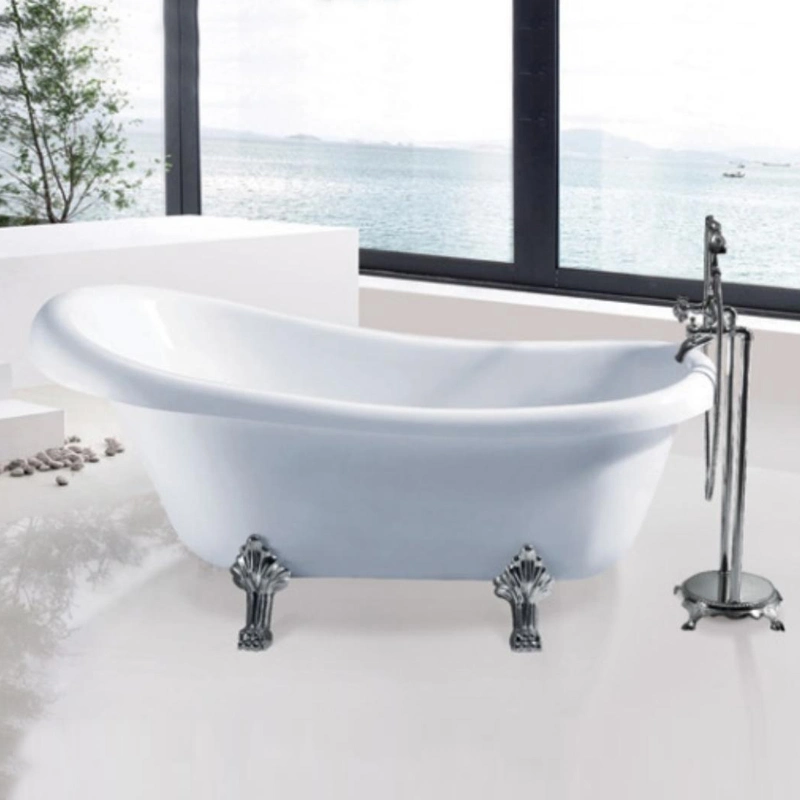 Retro Acrylic Claw Foot Freestanding Bathtub White Soaking Bathroom Tub with Four Legs